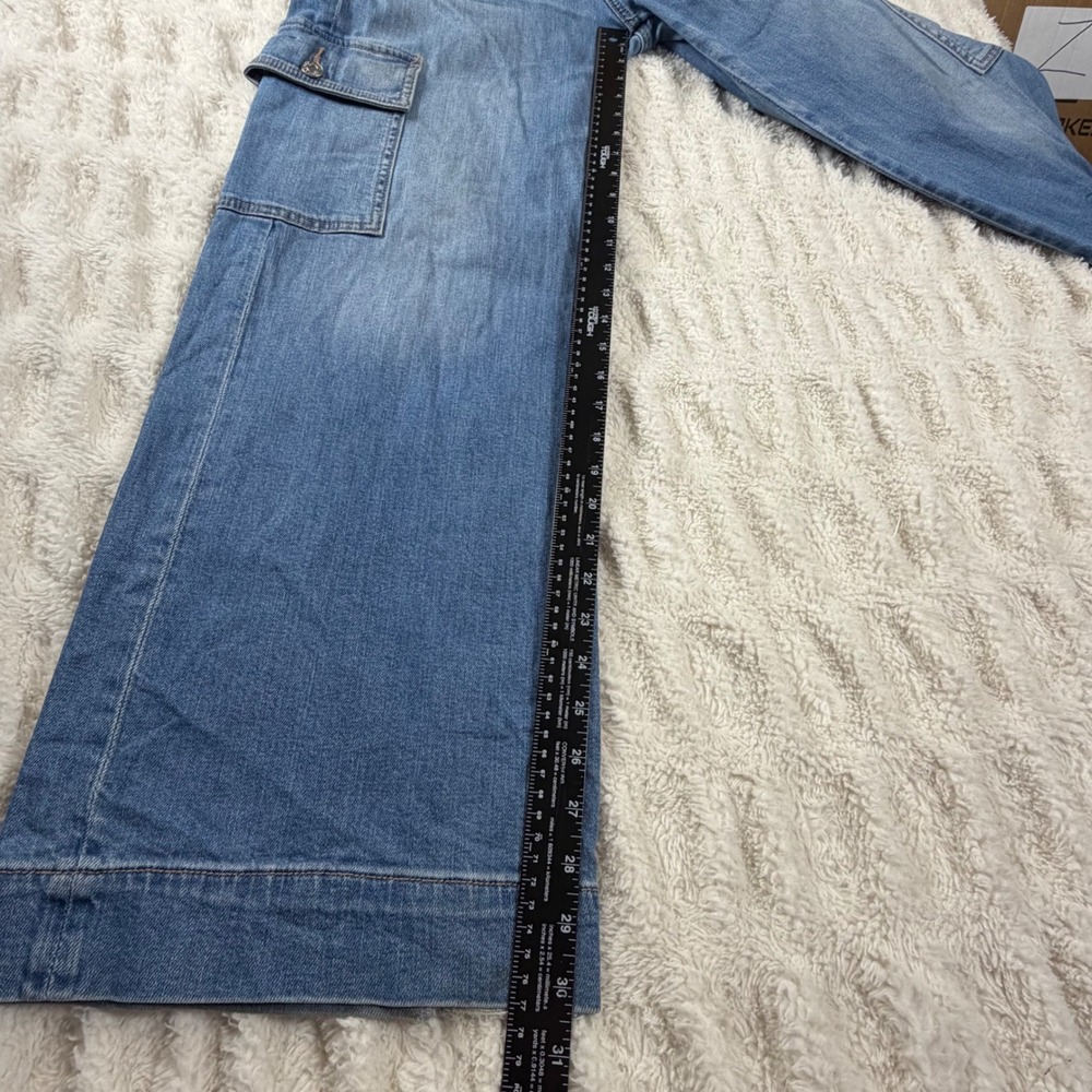 American Eagle Super High Rise Baggy Wide Leg Cargo Jeans Blue 4 Regular - Picture 4 of 11